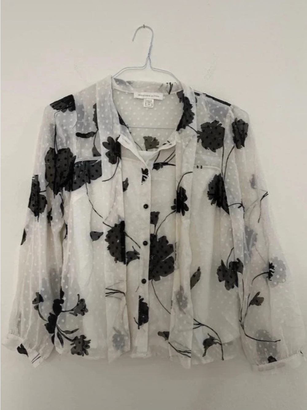White Sheer Floral Button-Up Blouse - Unknown Brand